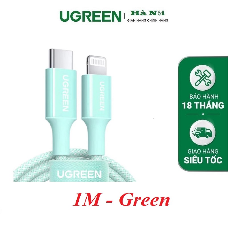Ugreen 90449 Cáp sạc USB-C to Lightning 1m màu xanh lá cao cấp